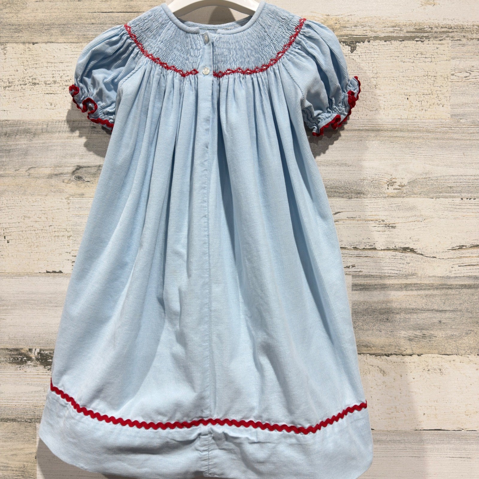 Smocktions Smocked Dress 2T Blue Corduroy Snowman Christmas Holiday *Flawed7