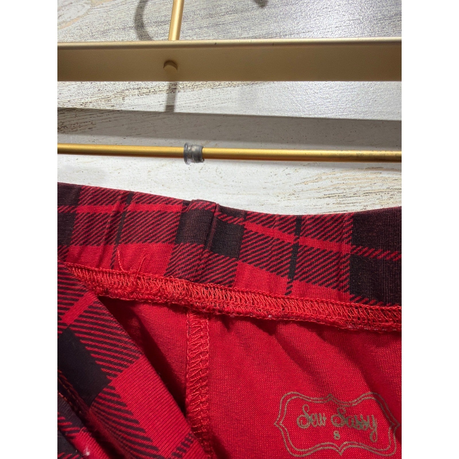 Sew Sassy Ruffle Leggings Girls 8 Red Black Buffalo Plaid Boutique EUC2