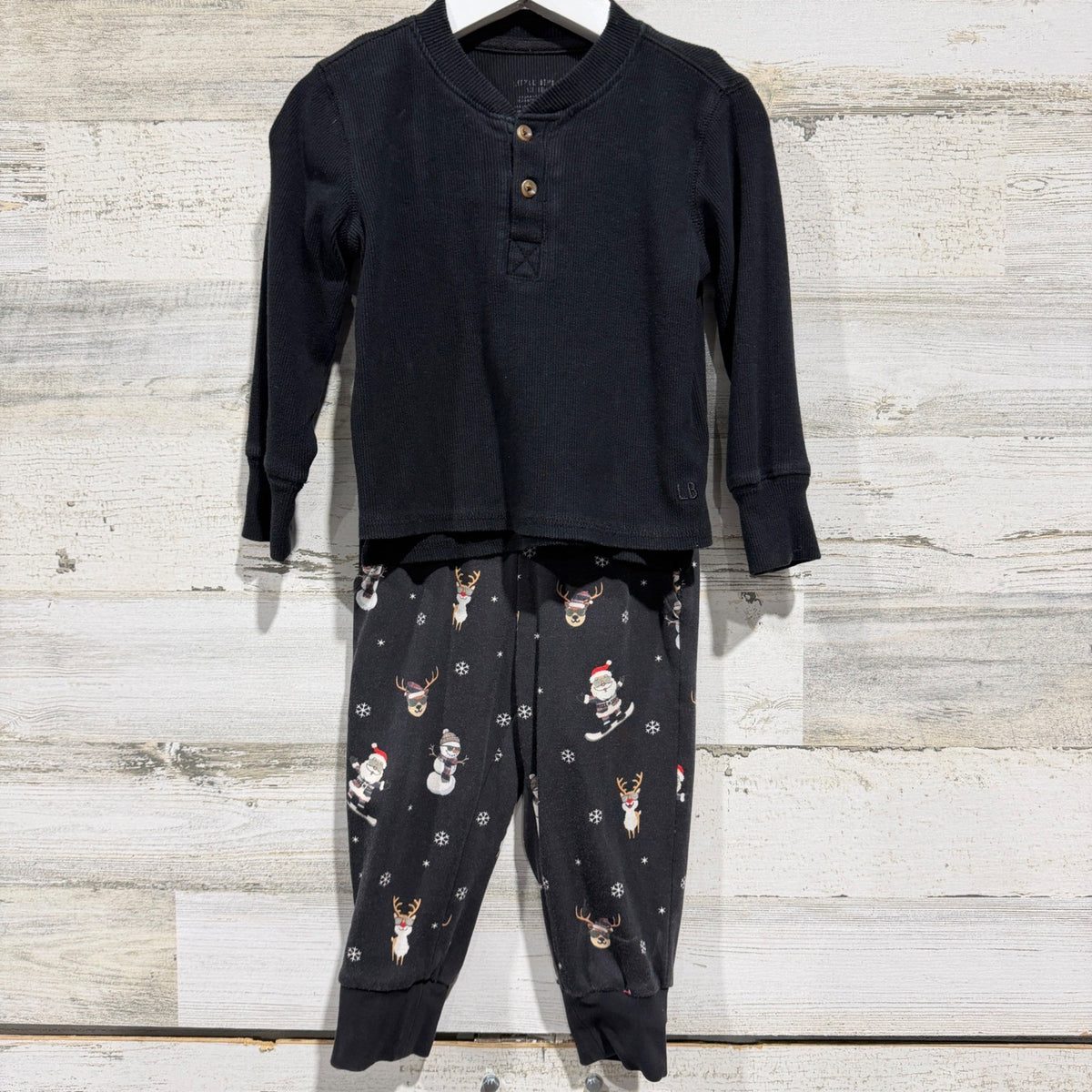 Little Bipsy Pajama Set Boys 12-18M Black Santa Reindeer Holiday Thermal0