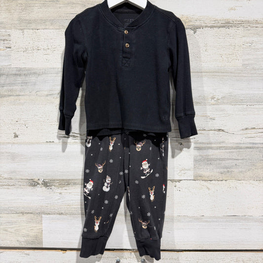 Little Bipsy Pajama Set Boys 12-18M Black Santa Reindeer Holiday Thermal0