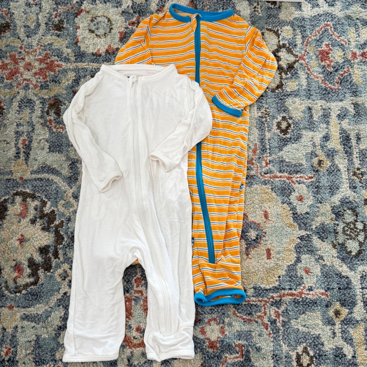 KicKee Pants Romper Sleeper Boys 0-3M White Orange Striped Bamboo GUC*0