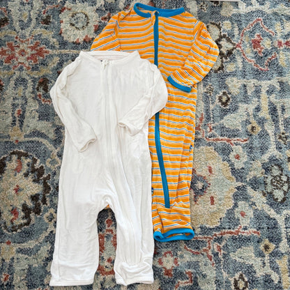 KicKee Pants Romper Sleeper Boys 0-3M White Orange Striped Bamboo GUC*0