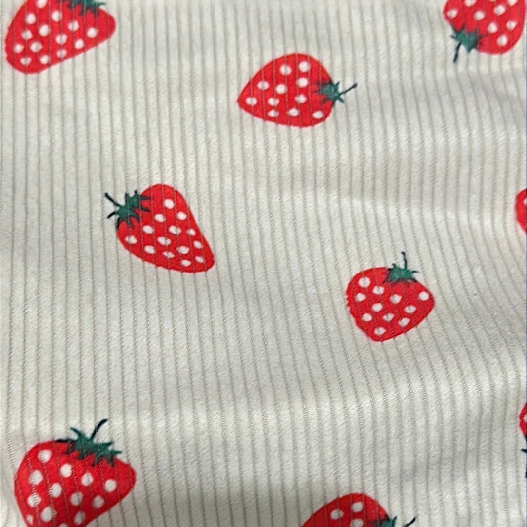 Makeup Bag Women White Strawberry Corduroy Pouch NEW1
