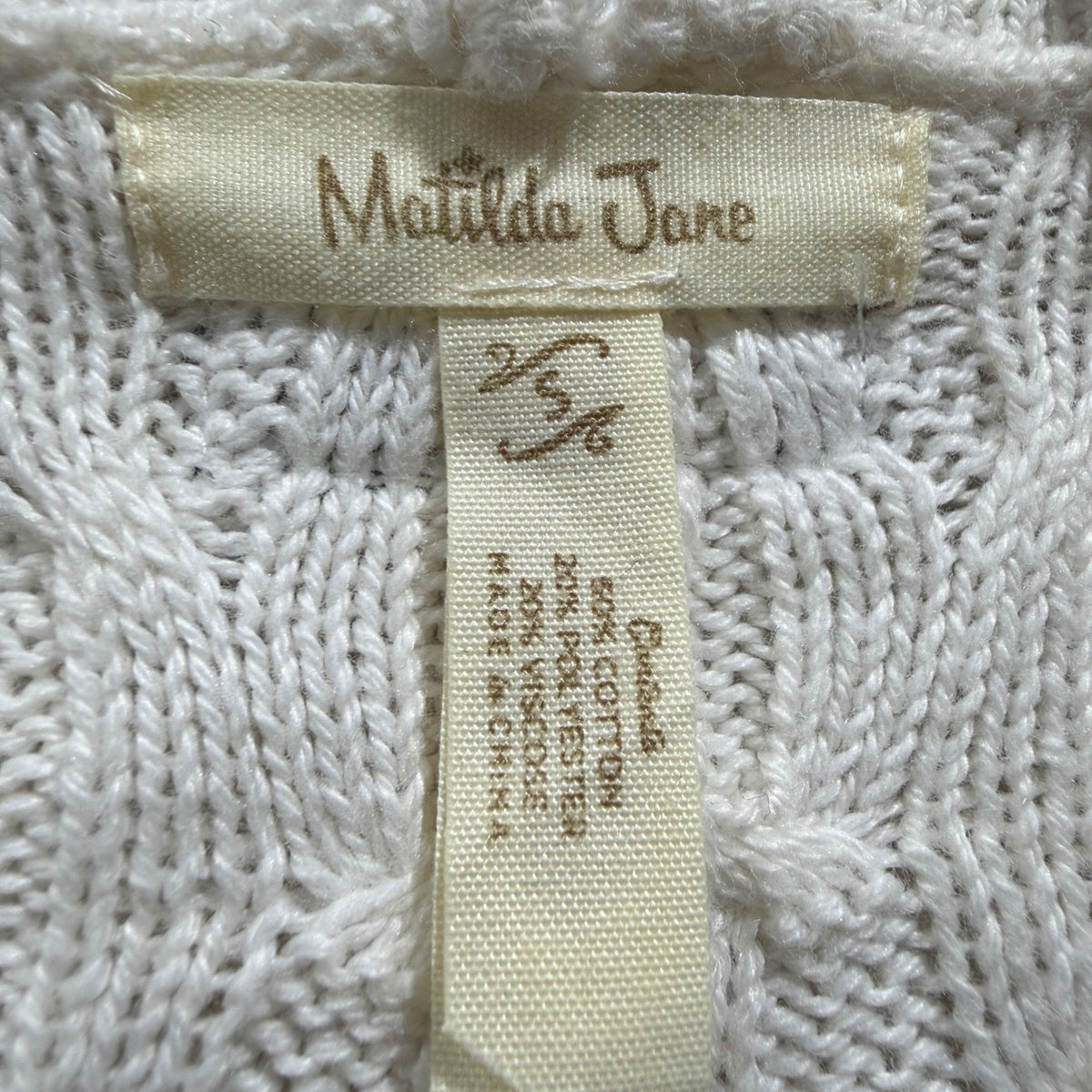 Matilda Jane Cable Knit Cardigan Women S/M Cream Cotton Blend Flawed*1