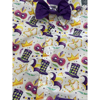 Mardi Gras Outfit Set Boys 2T/3T Purple Mask Crown Print1