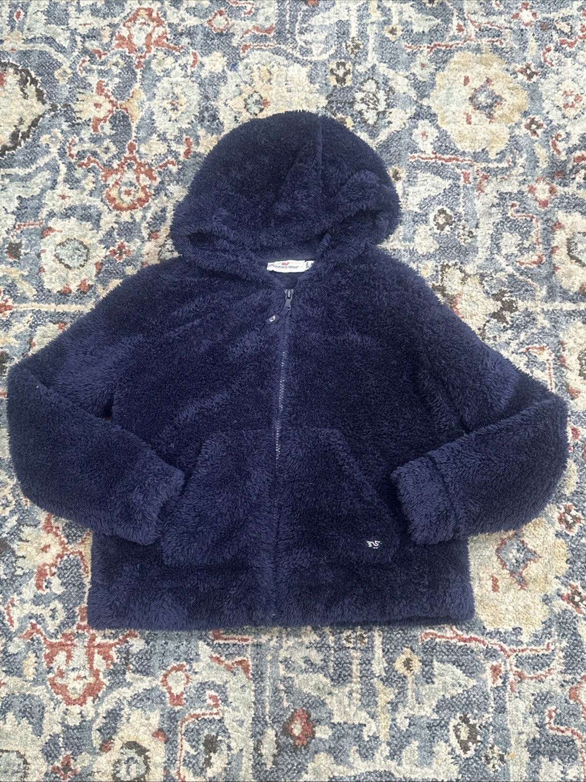 Vineyard Vines Sherpa Hoodie Girls M 10-12 Navy Blue Full Zip Fleece EUC0