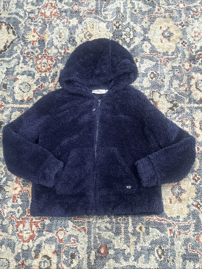 Vineyard Vines Sherpa Hoodie Girls M 10-12 Navy Blue Full Zip Fleece EUC0