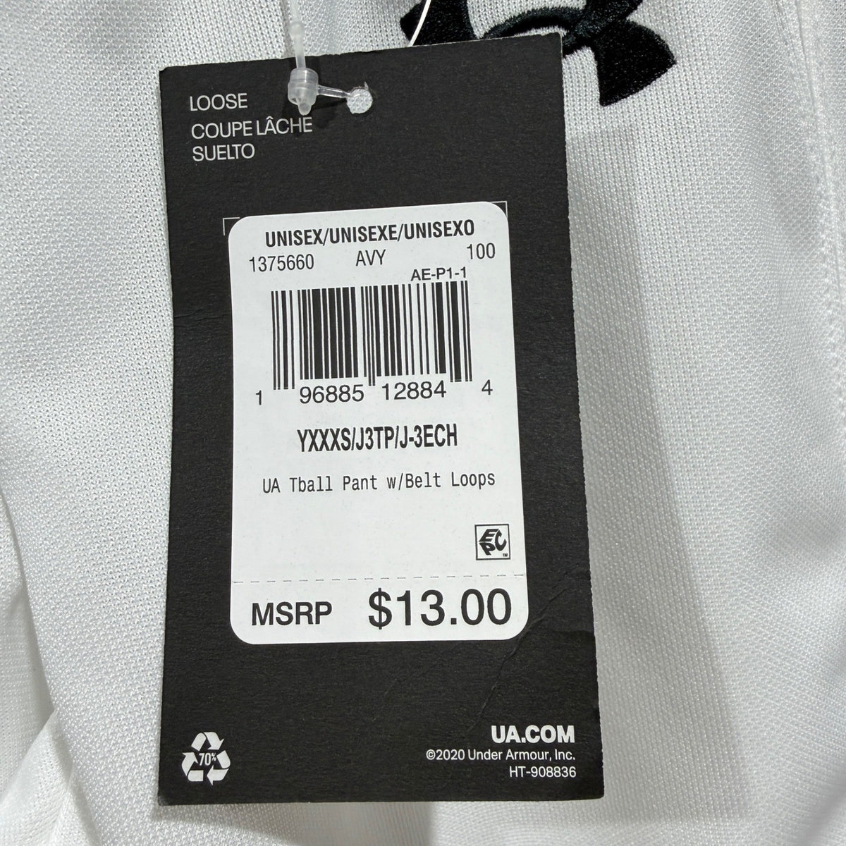 Under Armour Tball Pant w/Belt Loops Kids YXXXS White Polyester Sport Flawless3