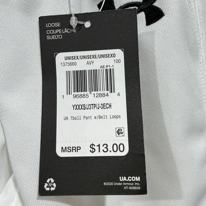 Under Armour Tball Pant w/Belt Loops Kids YXXXS White Polyester Sport Flawless3