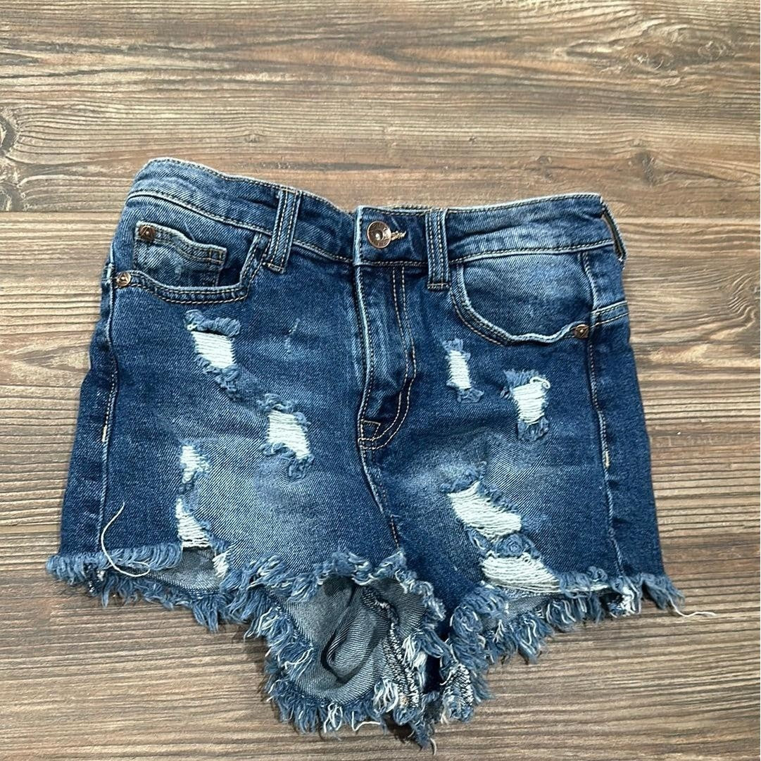 Ariya Distressed Denim Shorts Women Size 3/26 Dark Blue Raw Hem Cut Off EUC0