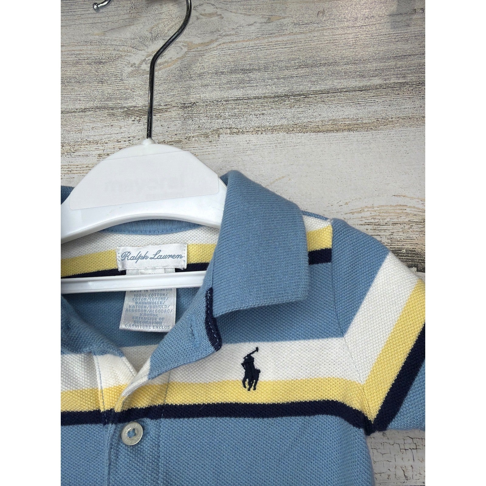 Ralph Lauren Polo Romper Boys 3M Blue Striped Cotton Preppy EUC1