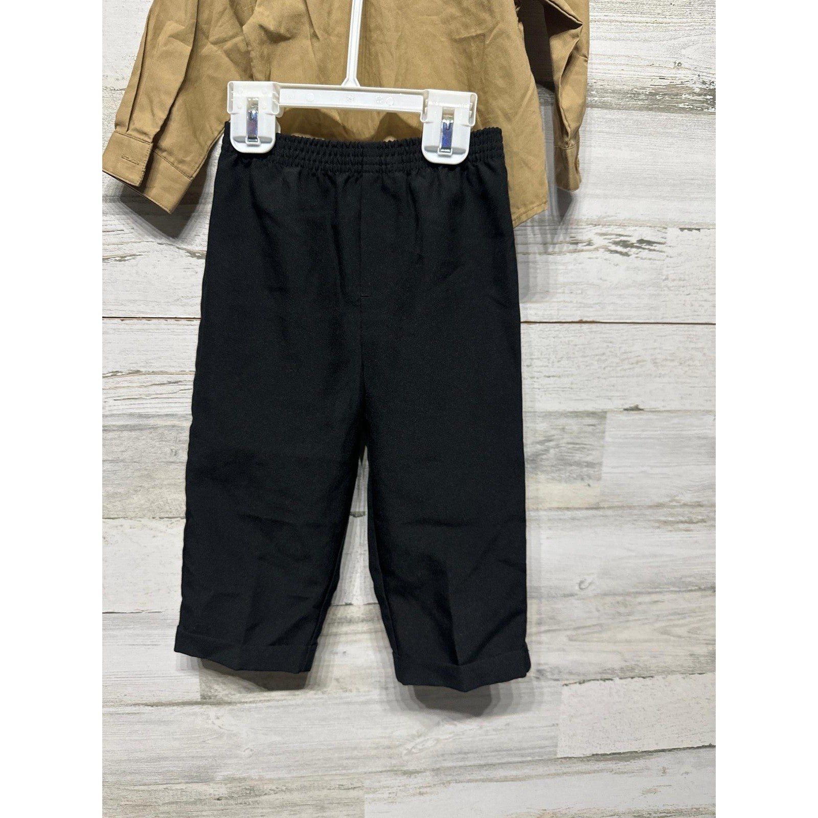 Jonathan Strong 3pc Suit Set Boys 24M Tan Black Striped Tie EUC2