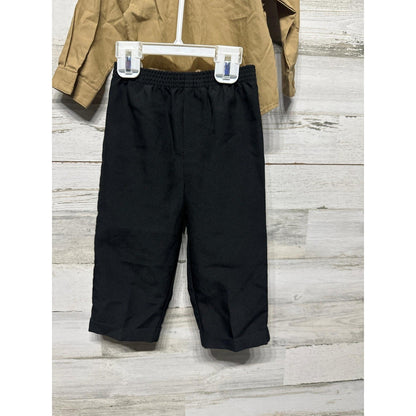 Jonathan Strong 3pc Suit Set Boys 24M Tan Black Striped Tie EUC2