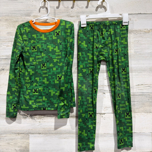 Minecraft Pajama Set Boys Small Green Creeper Pixel Thermal EUC0