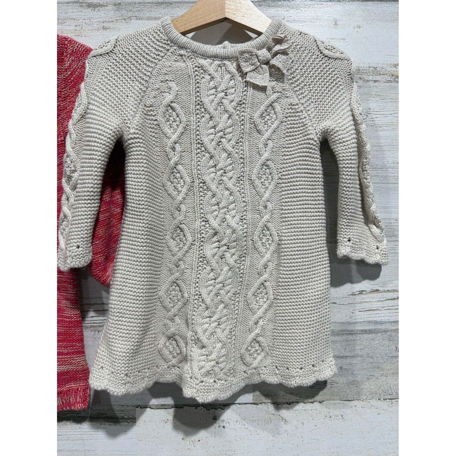 Old Navy Cupcakes and Cashmere Sweater Dress Bundle Girls 12M Red Tan Cable Knit2
