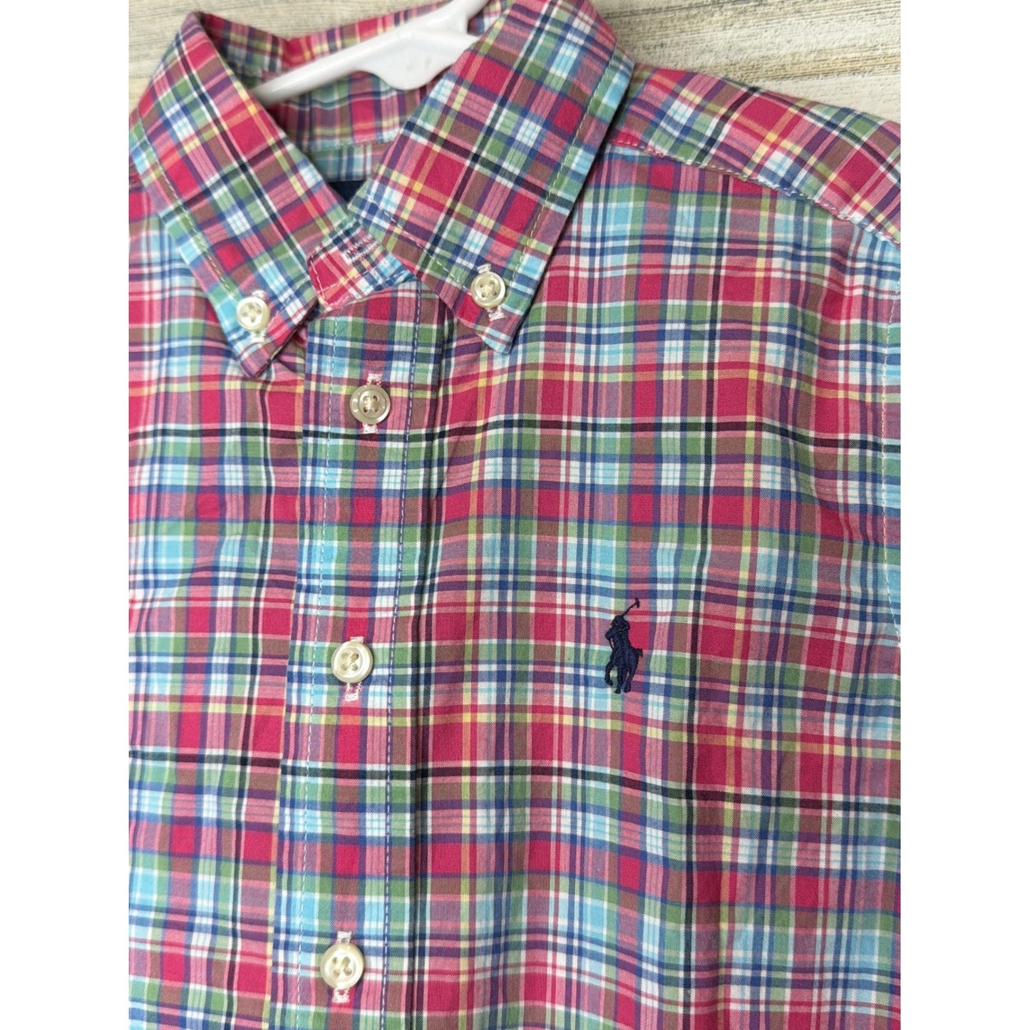 Ralph Lauren Button Down Shirt Boys 4T Red Blue Plaid Preppy EUC1