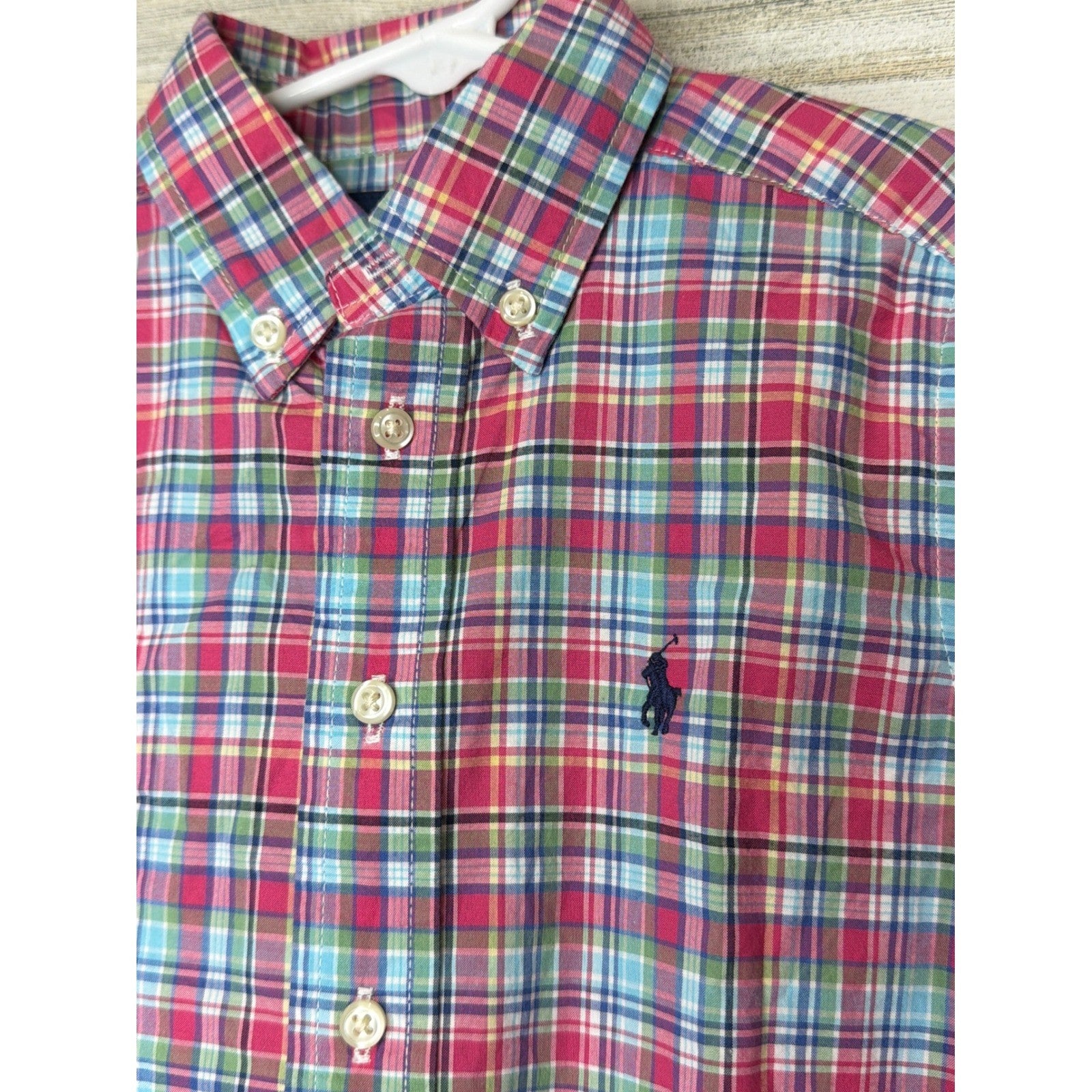 Ralph Lauren Button Down Shirt Boys 4T Red Blue Plaid Preppy EUC1