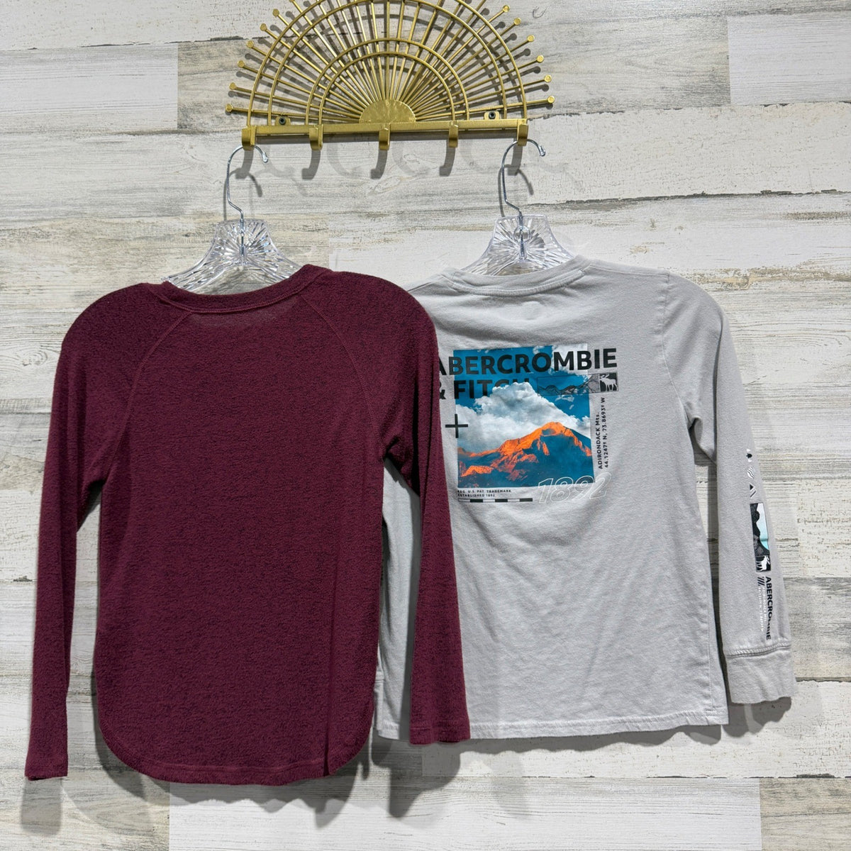 Abercrombie Kids Long Sleeve Shirts 2 Pack Size 7/8 Maroon Grey Cotton GUC*5