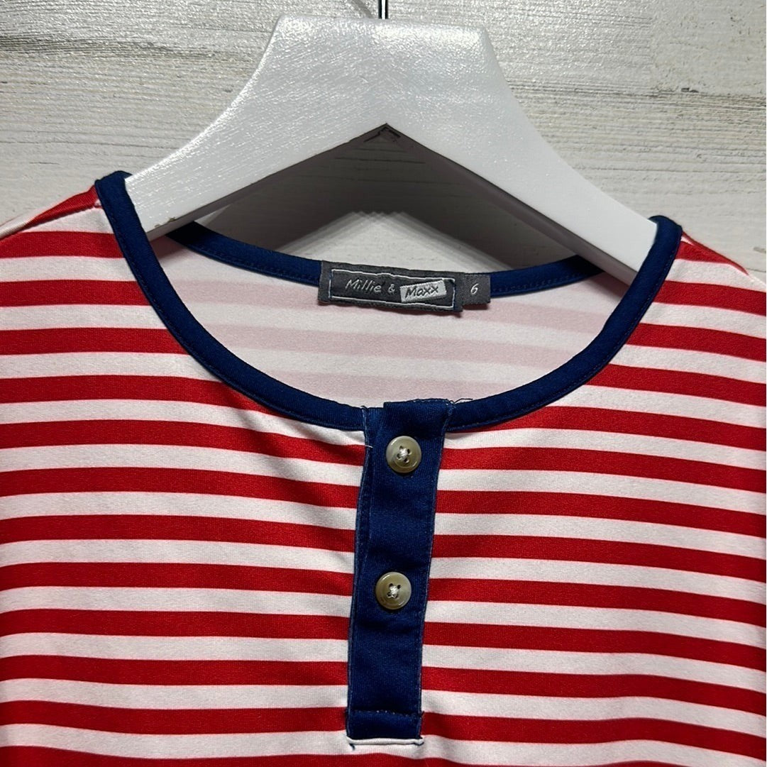 Millie and Maxx Henley Shirt Boys 6 Red Striped Nautical Preppy EUC1