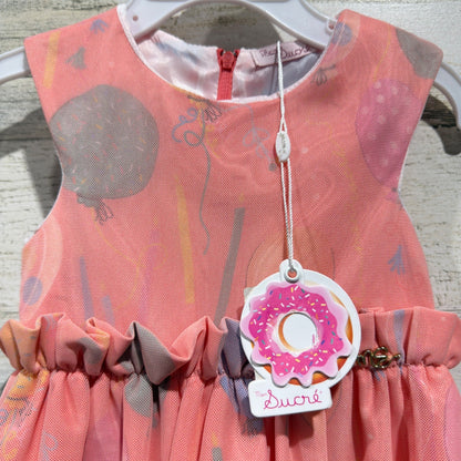 Mon Sucre Balloon Print Dress Girls Size 1 (12m) Pink Mesh Party Whimsical NWT1