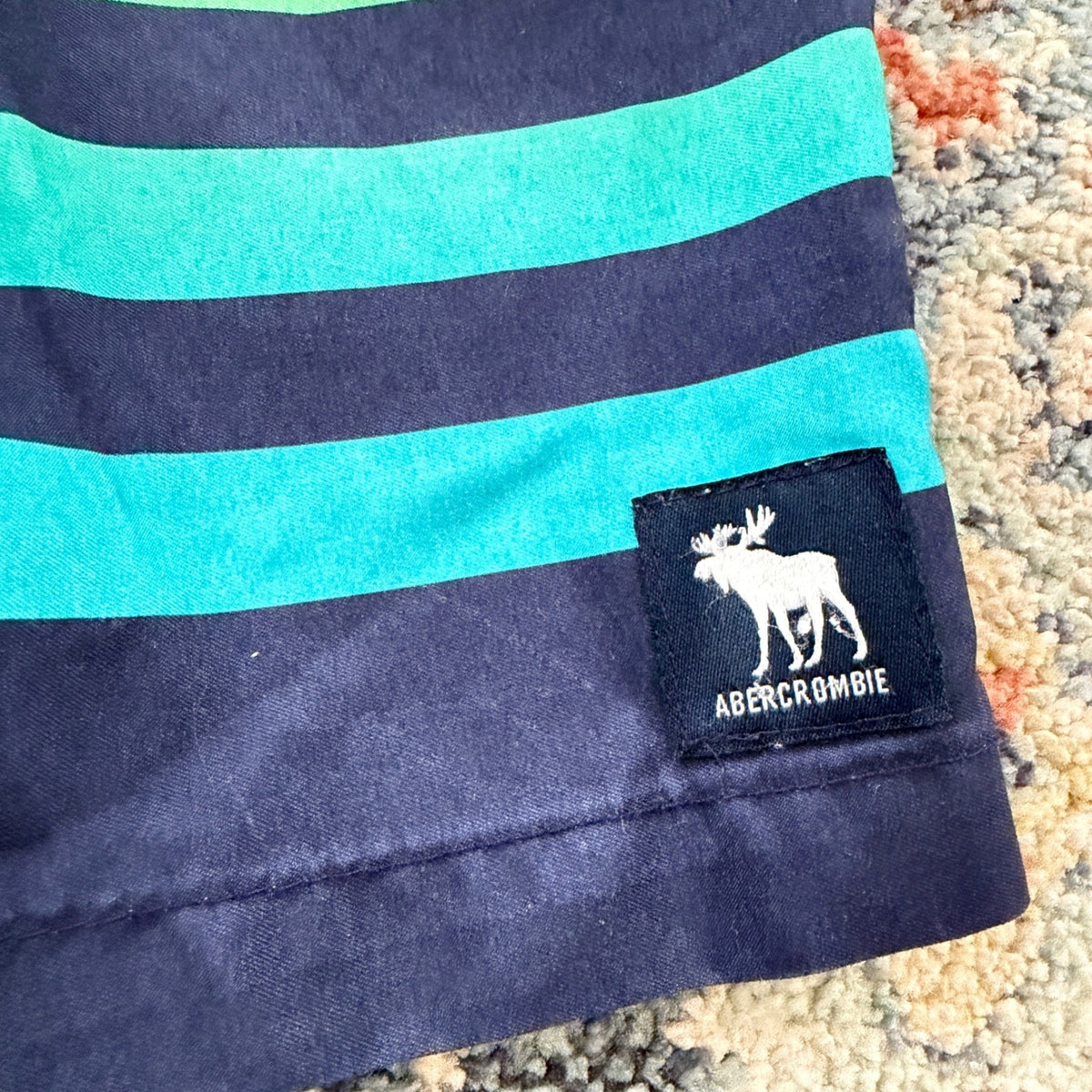 Abercrombie Swim Trunks Boys 5/6 Navy Striped Neon Surf Coastal EUC1