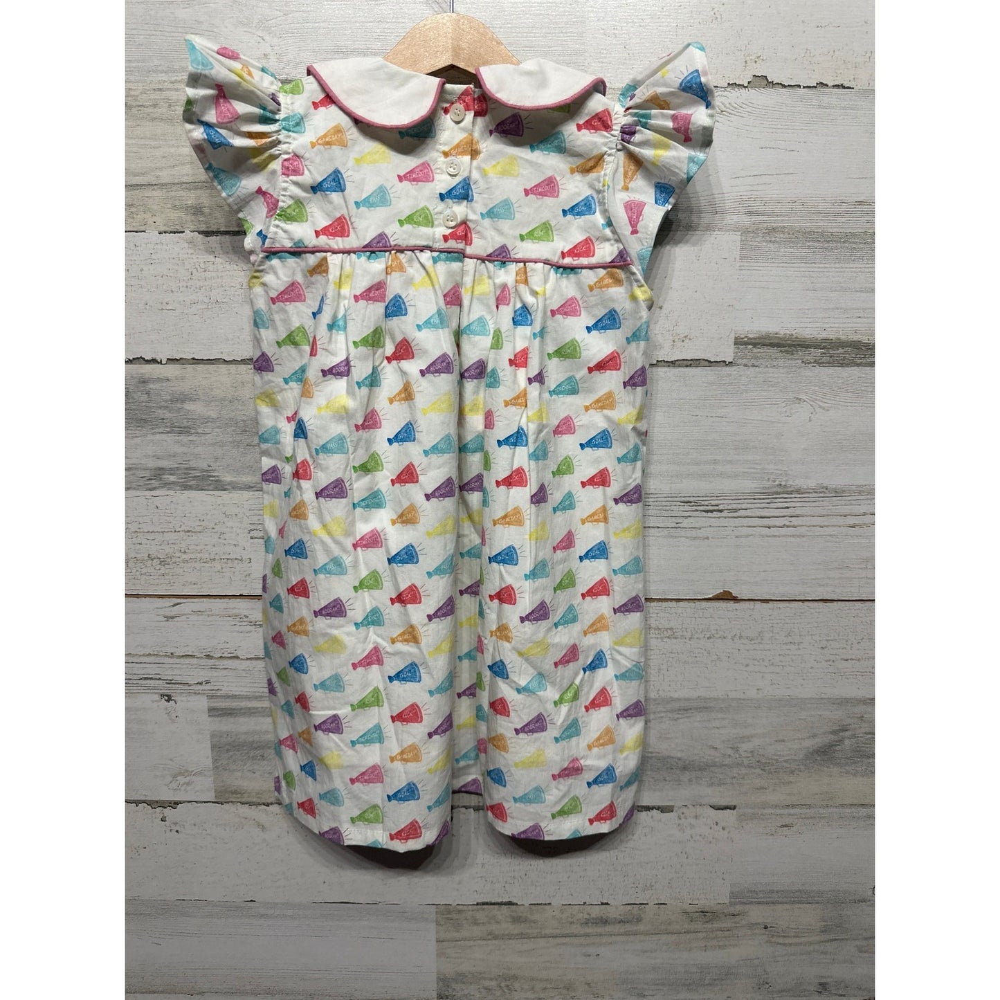 Smockingbird Dress Girls 4T White Megaphone Cheer Flutter Sleeve EUC2