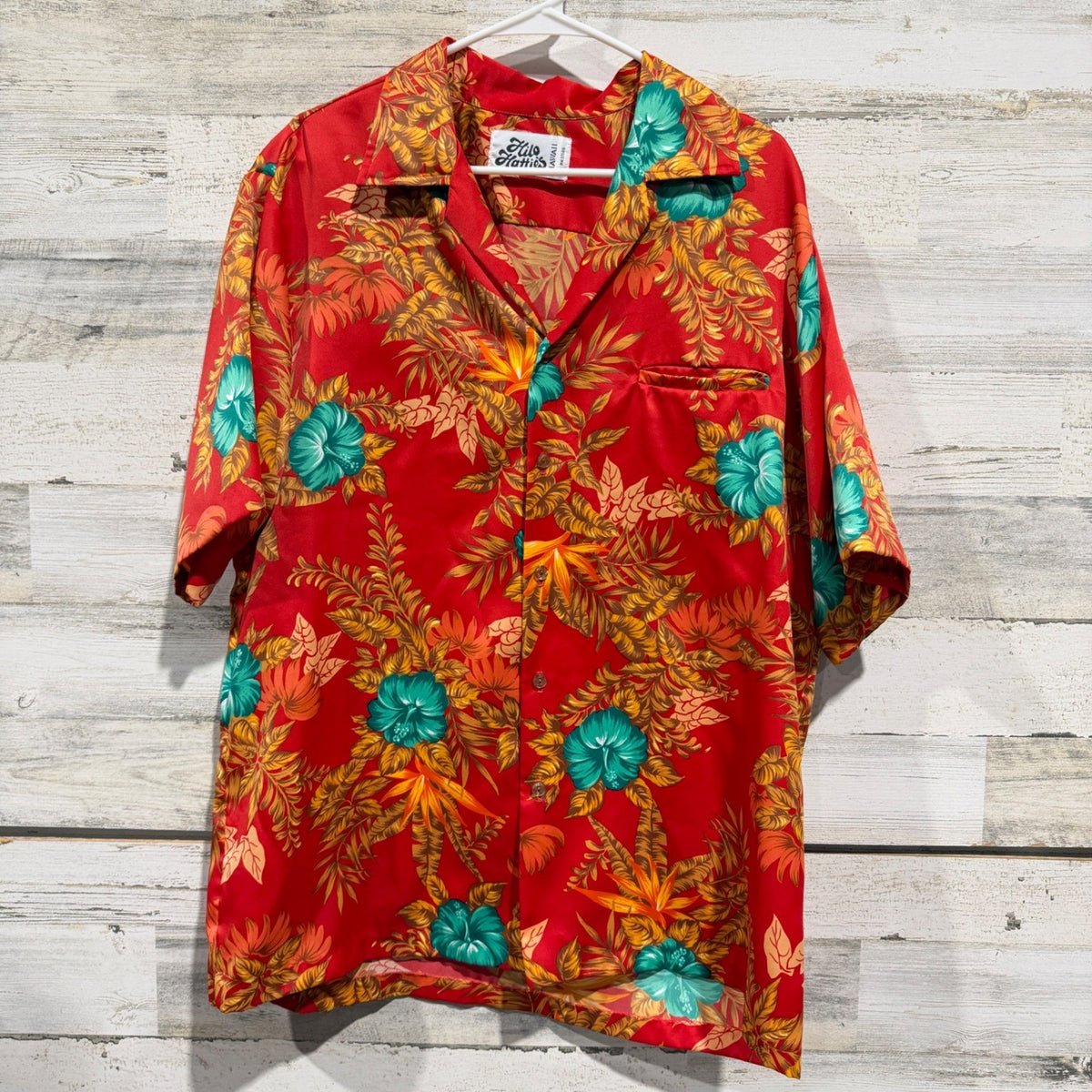 Hilo Hatties Hawaiian Shirt Mens XL Red Floral Tropical Short Sleeve Vintage0