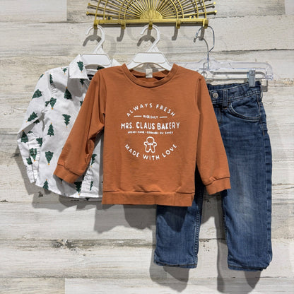 Buttons and Thread Mrs Claus Bakery 3pc Bundle Boys 2T Orange Blue Holiday0