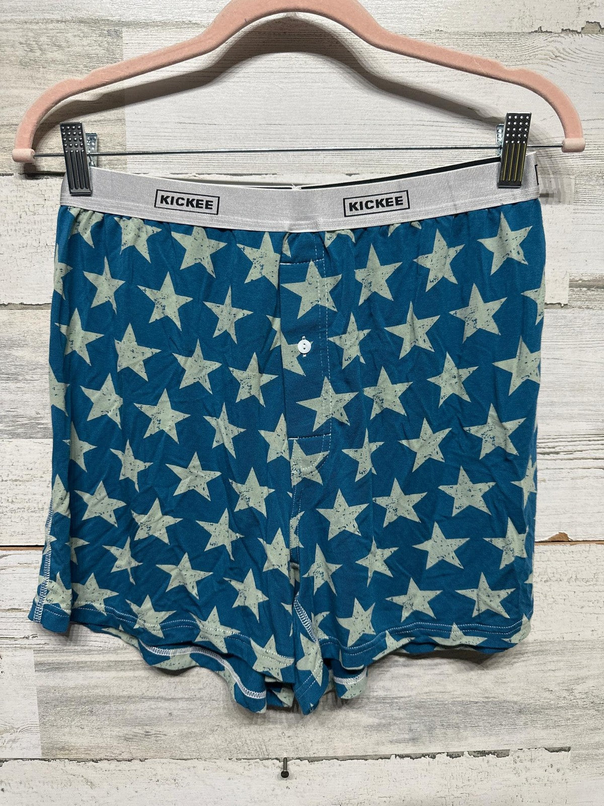 KICKEE Boxer Shorts Mens M Blue Star Print Bamboo Viscose Stretch NEW0