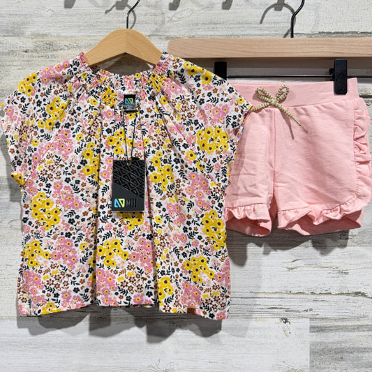 Nanö 2-Piece Short Set Girls 12M Pink Floral Ruffle Cottagecore NWT0