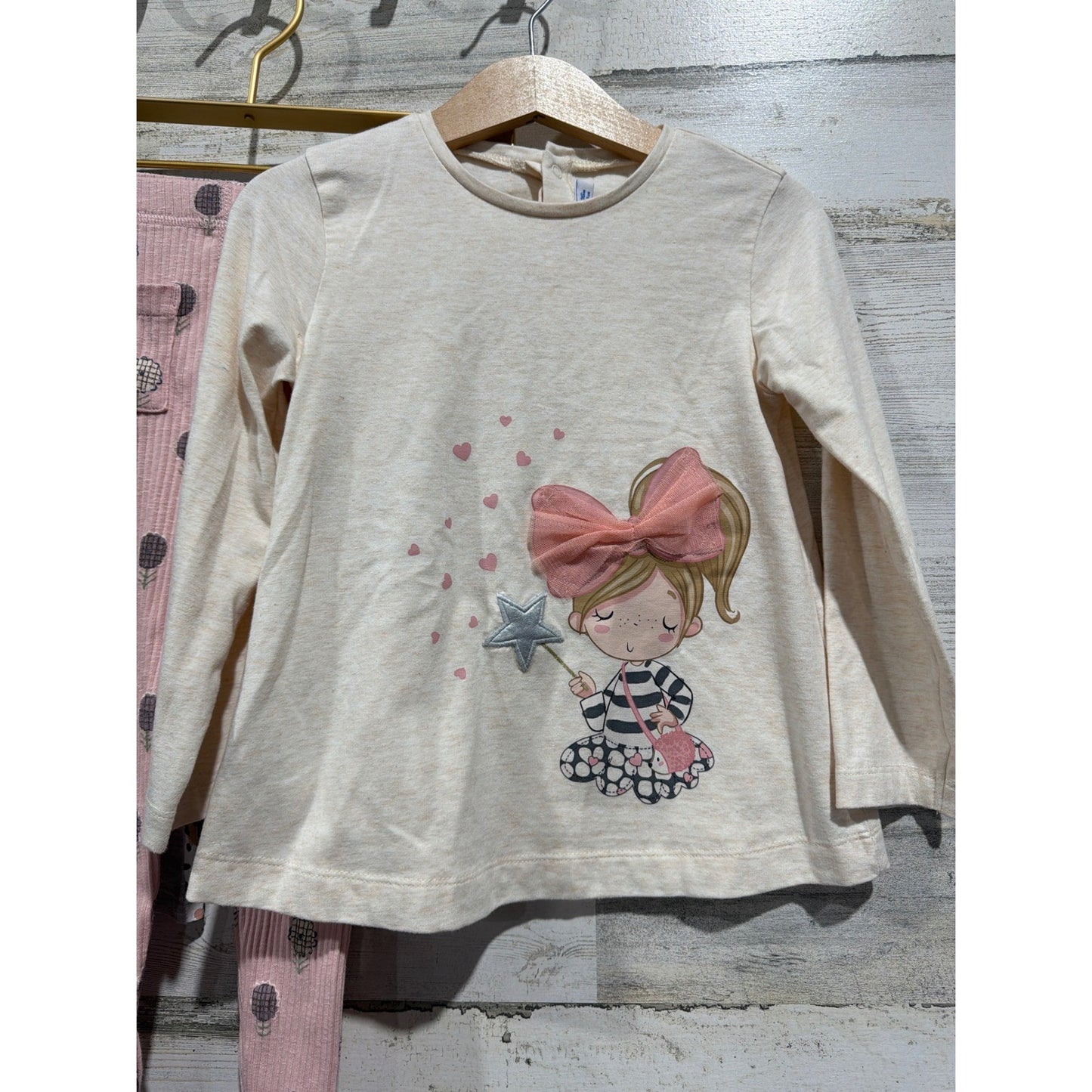 H&M Mayoral Easy Peasy Shirt Pants Girls 3T Gray Pink Dalmatian Floral NWT EUC1