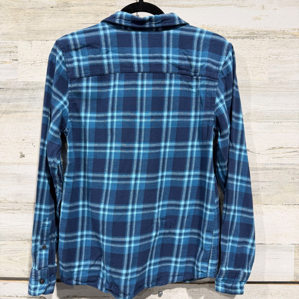 Sonoma Flannel Shirt Boys L Blue Plaid Button Down Fall Winter EUC3