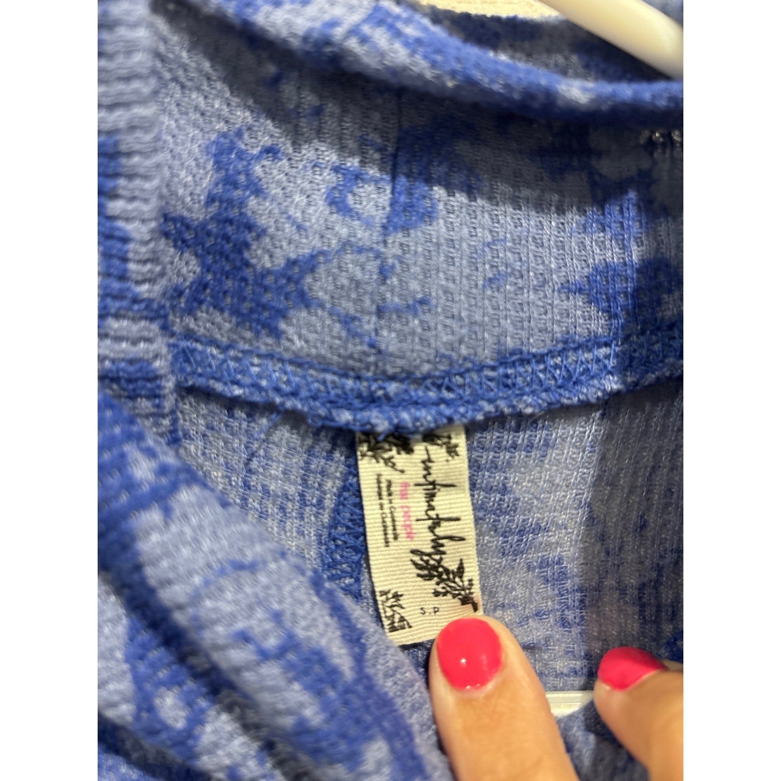 Free People Intimately Top Women S Blue Floral Mock Neck Thermal Boho1