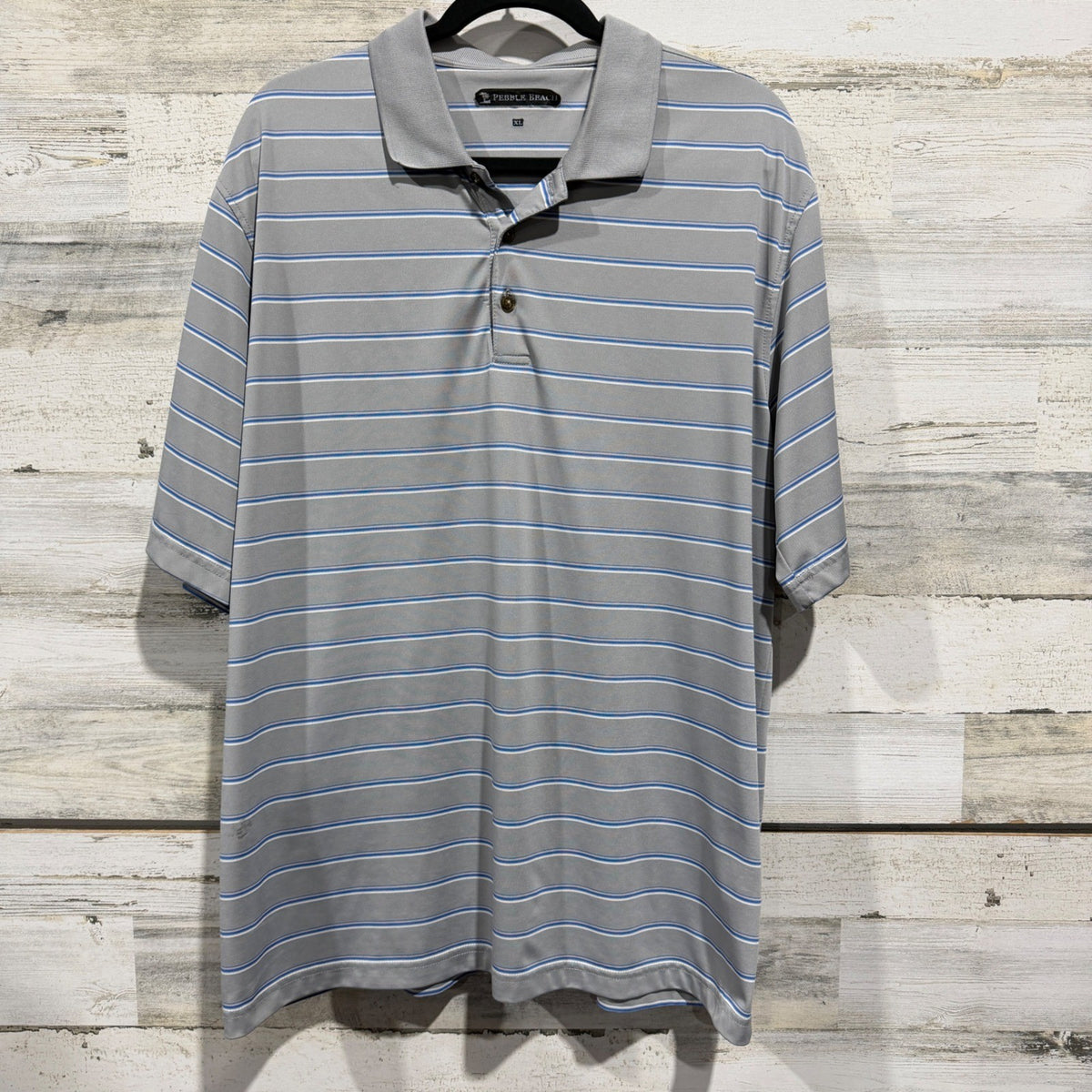 Pebble Beach Performance Polo Shirt Mens XL Gray Striped Classic EUC0