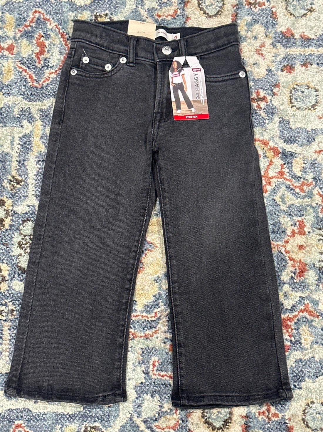 Levi's '94 Baggy Jeans Girls Size 4 Black Straight Leg Adjustable Waist NWT0