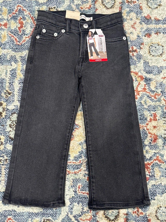 Levi's '94 Baggy Jeans Girls Size 4 Black Straight Leg Adjustable Waist NWT0