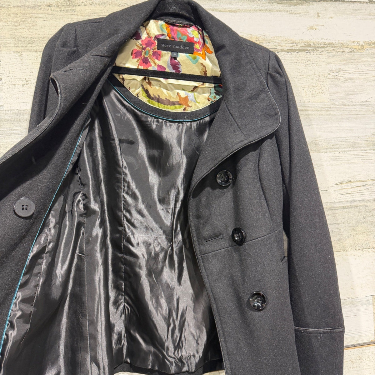 Steve Madden Double Breasted Pea Coat Women S Black Wool Blend Classic5