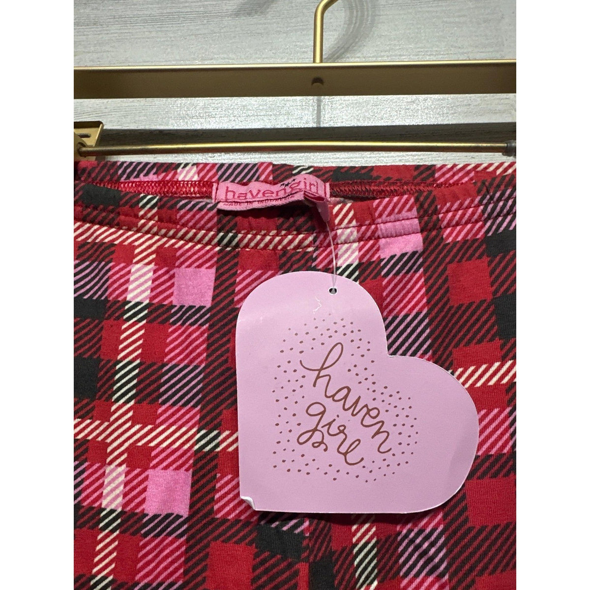 Haven Girl Leggings Girls Size 10 Red Pink Plaid Check Holiday NWT1
