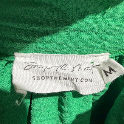 Shop The Mint Ruffle Neck Blouse Womens M Green Polyester Textured Preppy EUC1