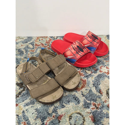 Wonder Nation Spider-Man Sandal Slide Bundle Boys 12 Red Tan Casual EUC0