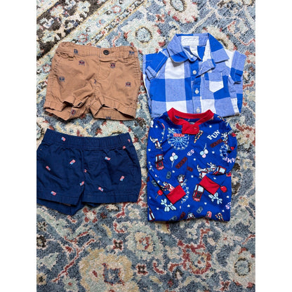 Carter's OshKosh Bundle Boys 6M Blue Plaid Patriotic Carnival Preppy GUC0
