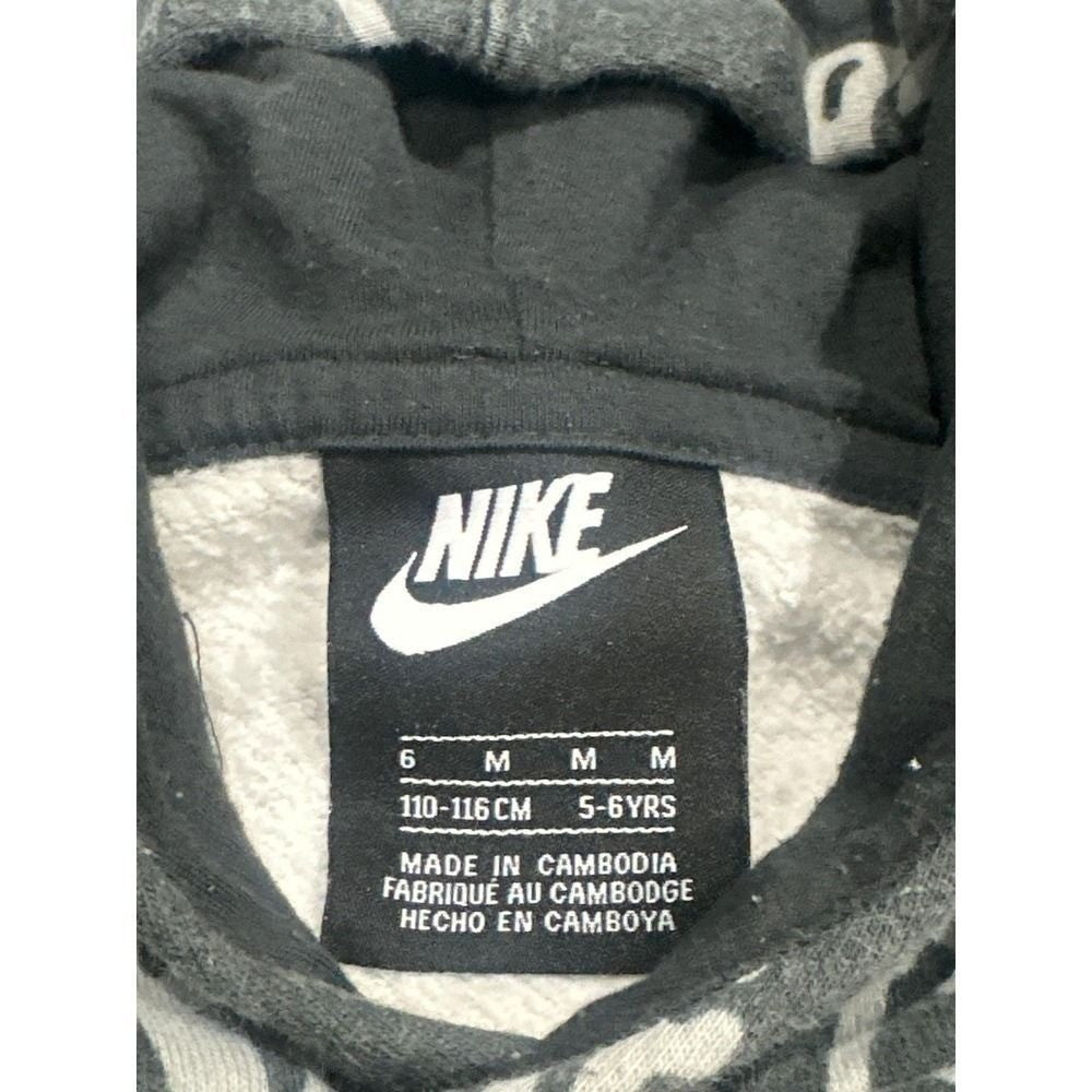 Nike Hoodie Kids Size 6 Black Grey All Over Print Logo Pullover GUC2