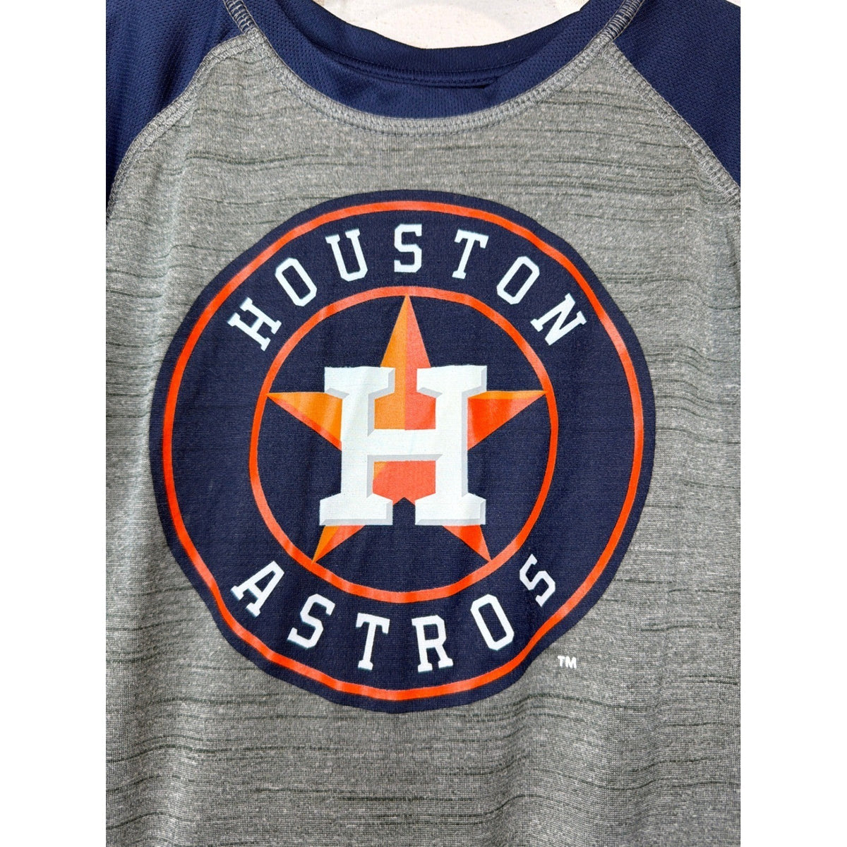 Houston Astros T-Shirt Boys XS 4/5 Gray Navy Raglan Baseball Sport1