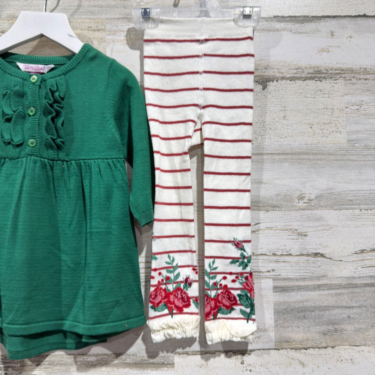 Ruffle Butts Cardigan Tights Set Girls 12-18M Green Floral Holiday NWT4