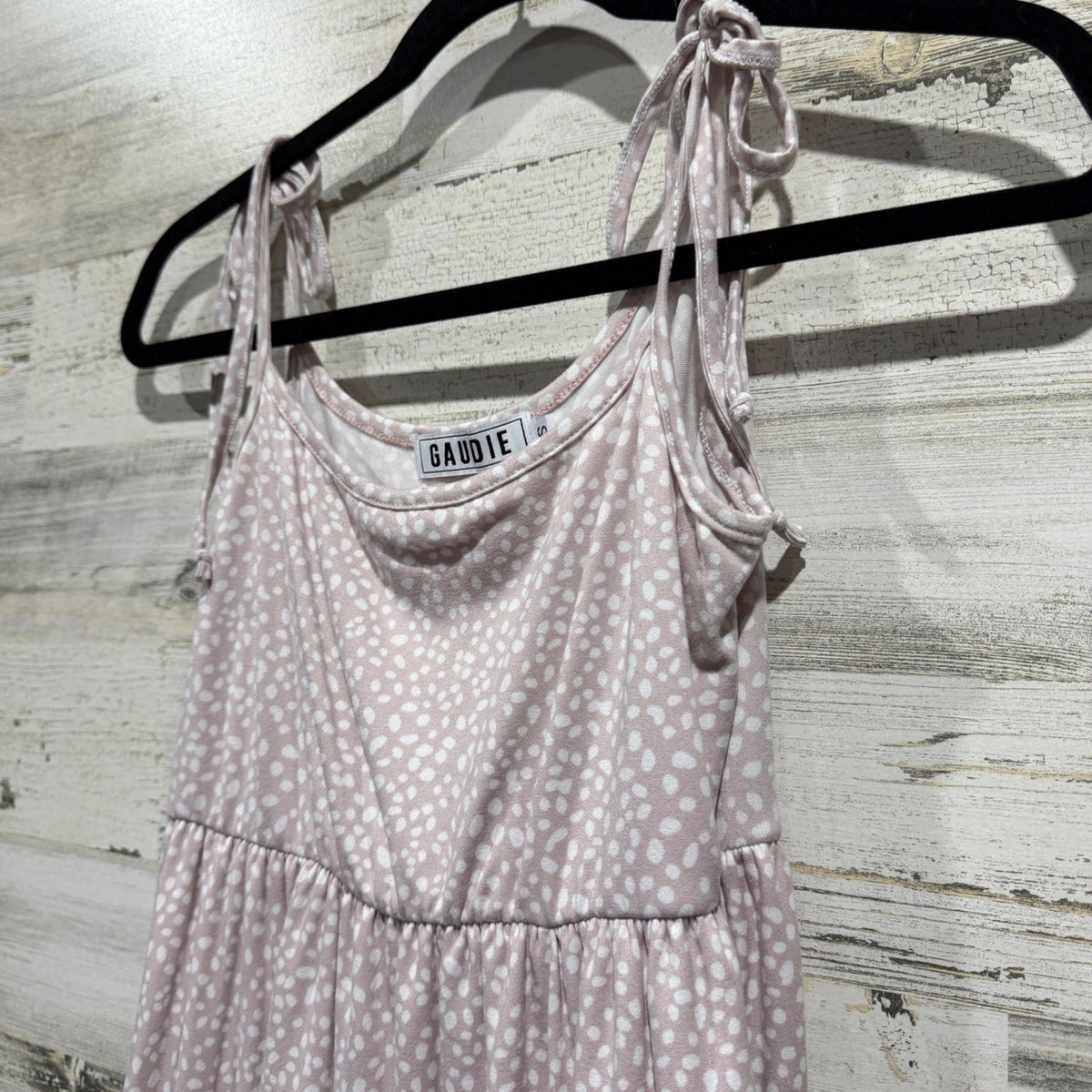 Gaudie Tiered Mini Dress Womens Size S Pink White Polka Dot Polyester Boho EUC1