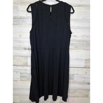 Boden Mila Trim Dress Women 14R Black Cotton Modal Jersey Sleeveless EUC2