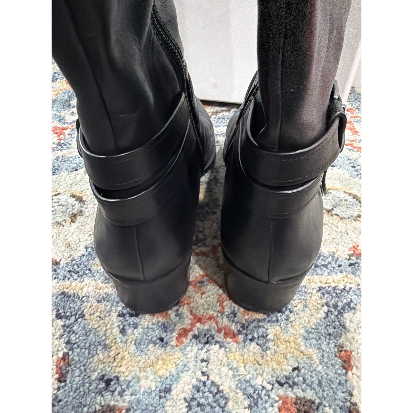 Alex Marie Riding Boots Women 8MW Black Wide Calf Leather Buckle EUC3