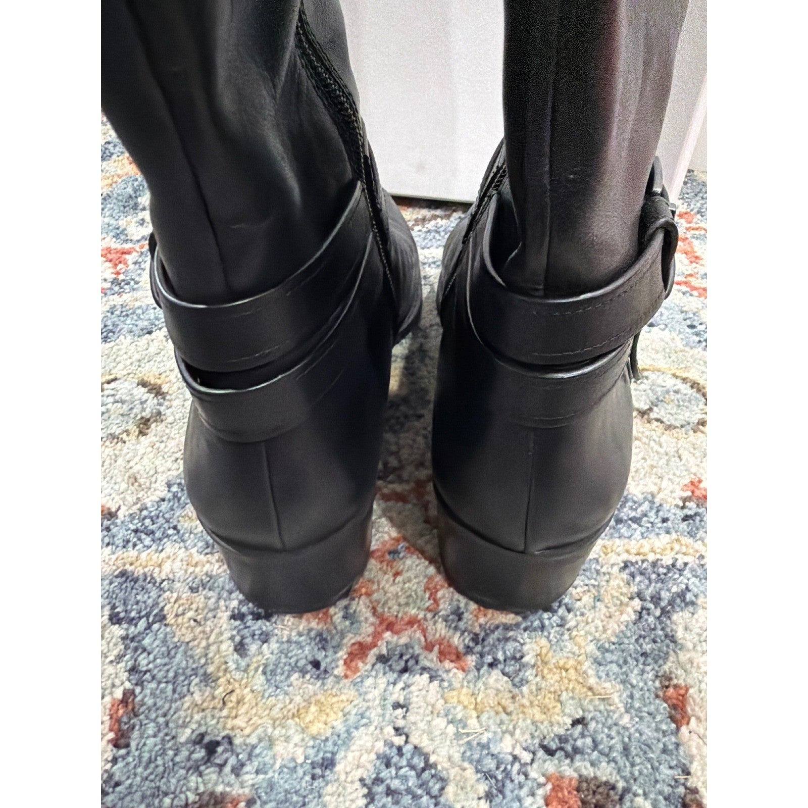 Alex Marie Riding Boots Women 8MW Black Wide Calf Leather Buckle EUC3