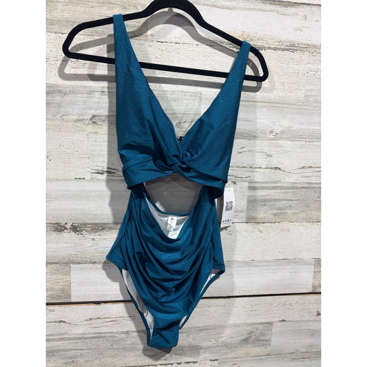 Charmo One Piece Swimsuit Women Large Teal Shimmer Cutout Ruched Mermaidcore NWT0