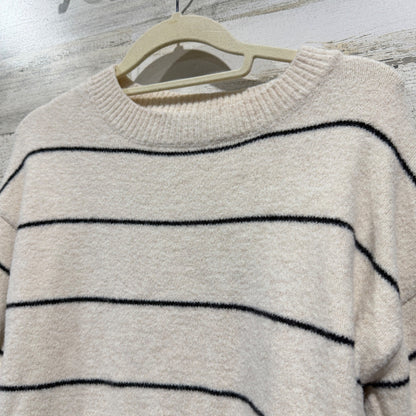 SHEIN Striped Crop Sweater Womens M Cream Black Acrylic Nautical Preppy EUC1
